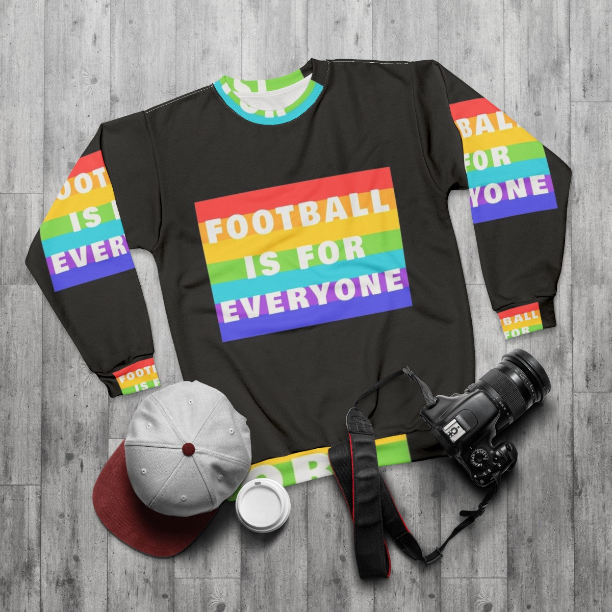 Unisex football sweatshirt with "Football Is For Everyone" message - flat lay