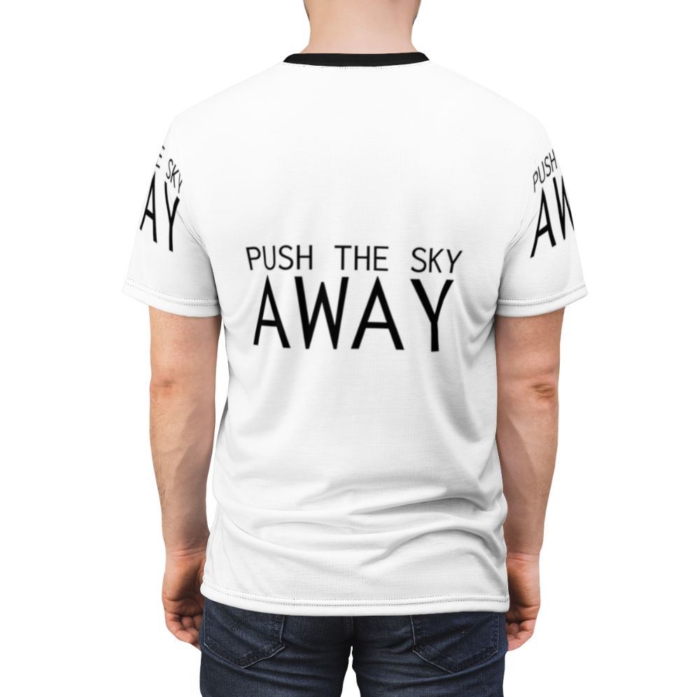 A stylish AOP t-shirt featuring a Nick Cave quote "Push The Sky Away". - men back