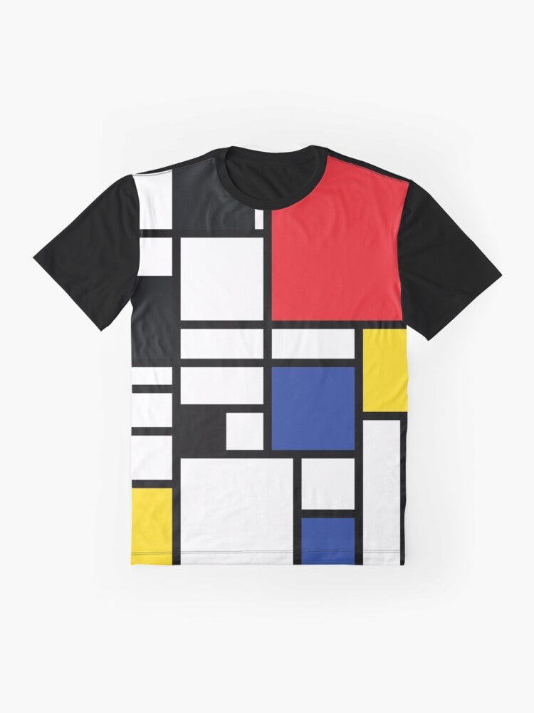 Piet Mondrian inspired De Stijl graphic t-shirt with primary colors - Flat lay