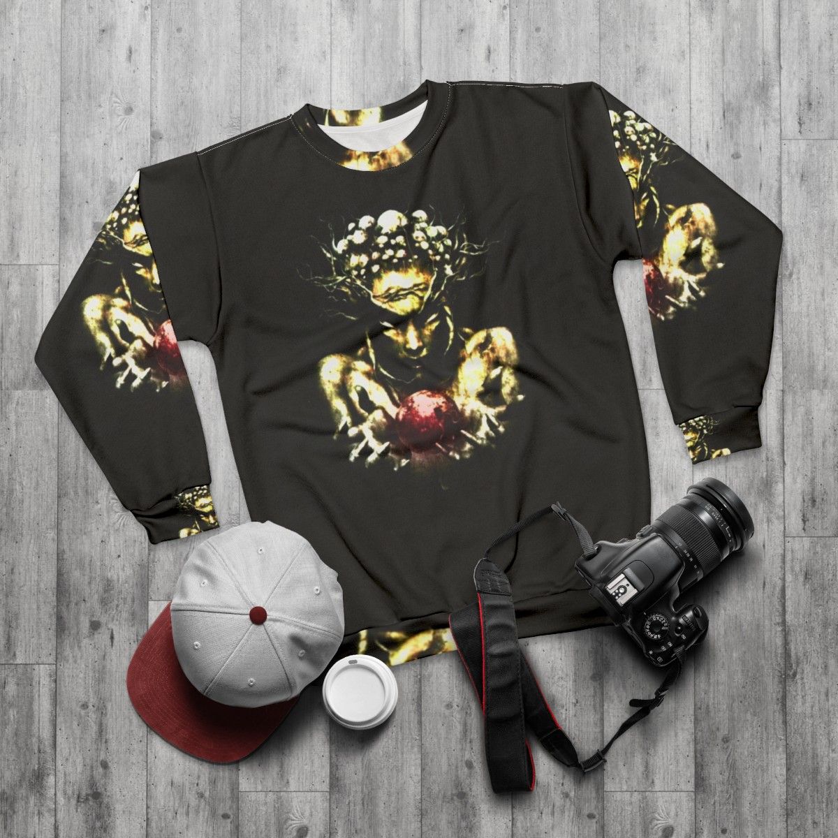 Infected Mushroom sweatshirt featuring a mushroom design - flat lay