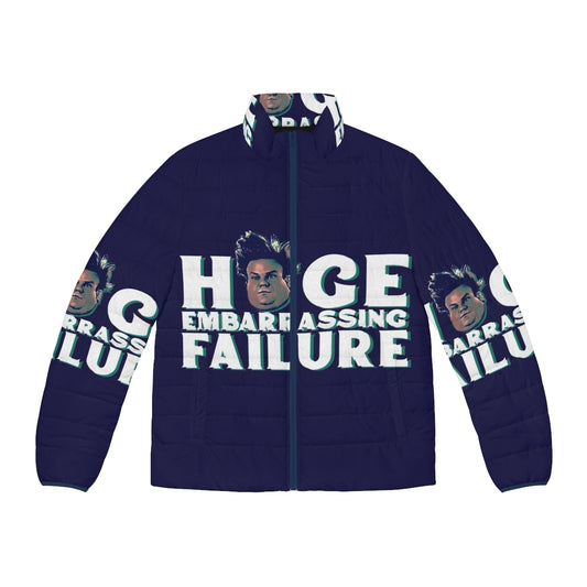 90s inspired oversized puffer jacket, perfect for comedy fans