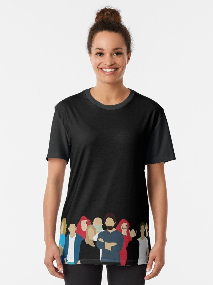 La Casa De Papel/Money Heist Netflix Graphic T-Shirt featuring characters from the popular Netflix series - Women