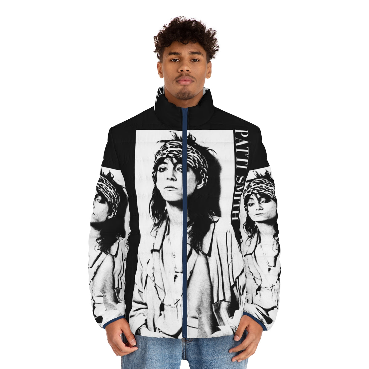 Patti Smith Retro Puffer Jacket featuring the iconic feminist musician - men front