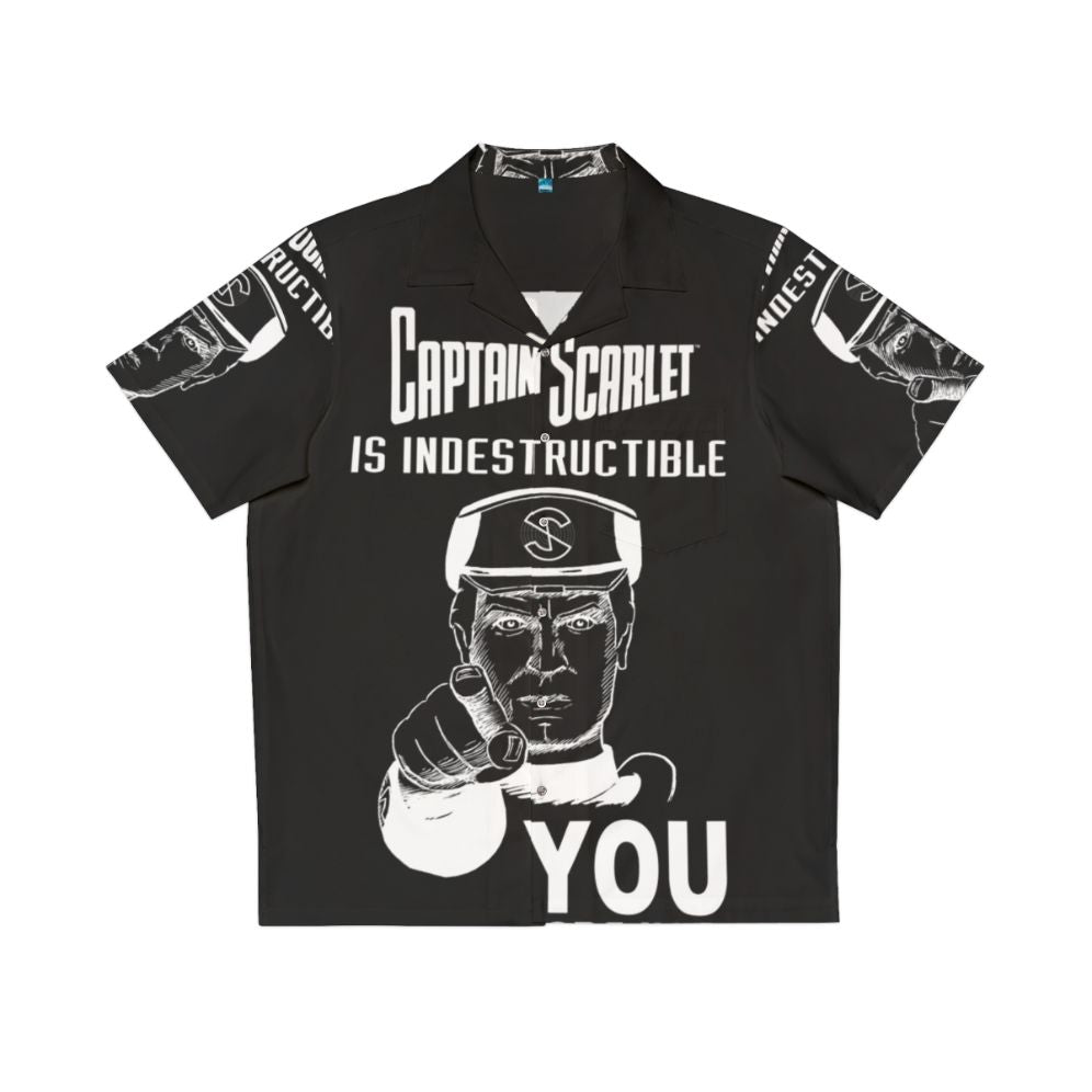 Colorful Hawaiian-style shirt with "Captain Scarlet You Are Not" design