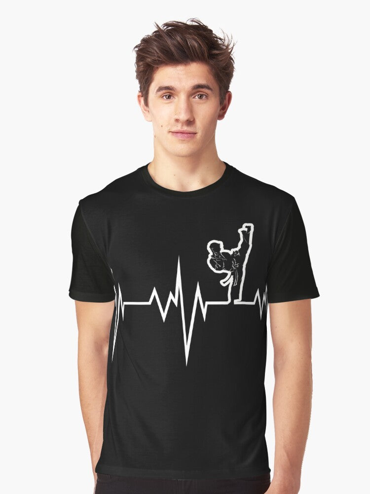 Taekwondo heartbeat graphic t-shirt with Korea martial arts design - Men