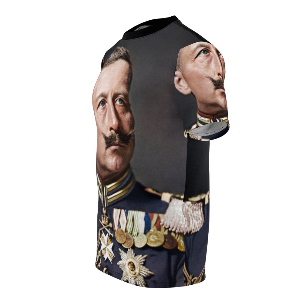 Vintage-style t-shirt with a colorized portrait of Kaiser Wilhelm II, the last emperor of Germany - men left