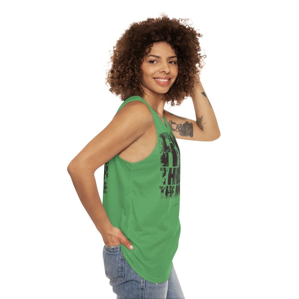 Unisex tank top with "Run Through The Jungle" graphic - women side