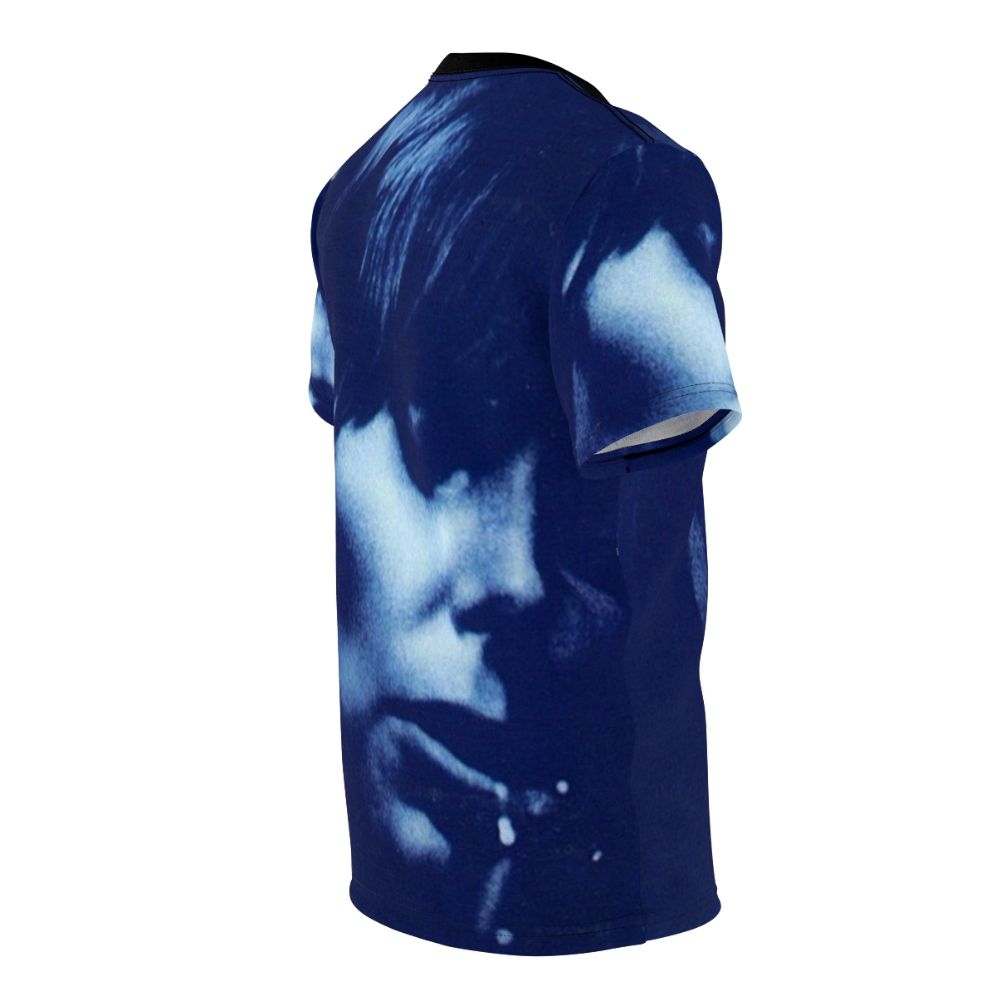 Vintage-style t-shirt featuring Joni Mitchell's iconic "Blue" album artwork - men right