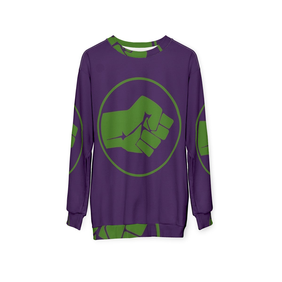 Green Sweatshirt with Smash Fist Hulk Logo - hanging