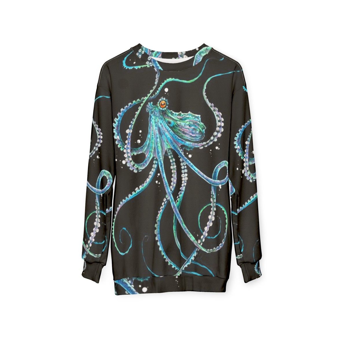 Drunk octopus sweatshirt with underwater cephalopod design - hanging