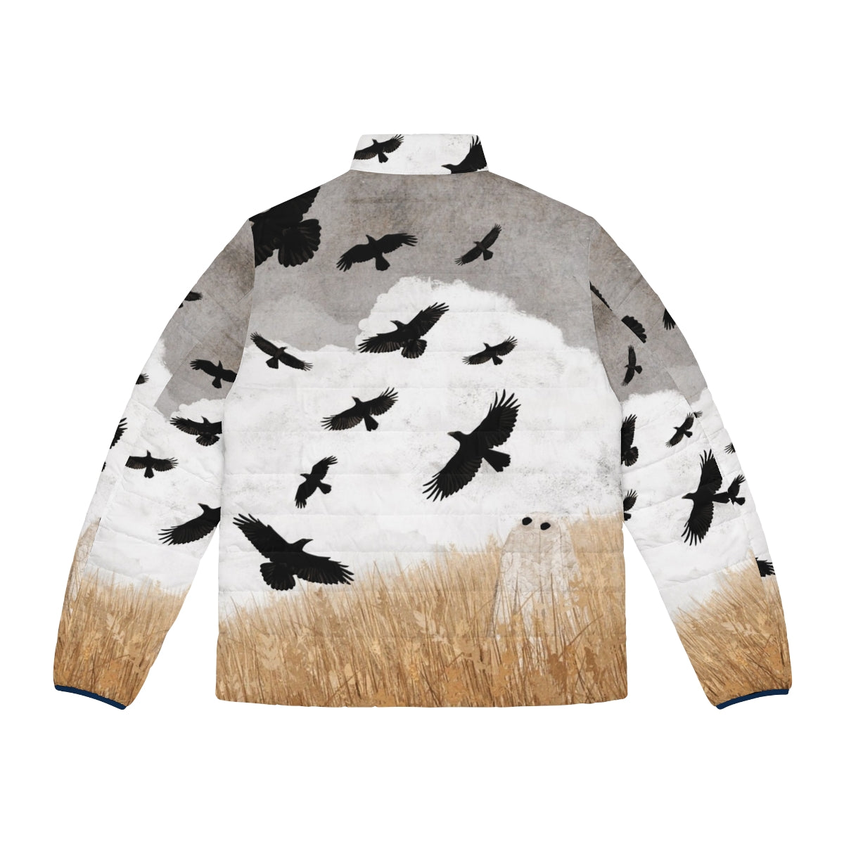 Puffer jacket with crows and nature-inspired vintage design - Back