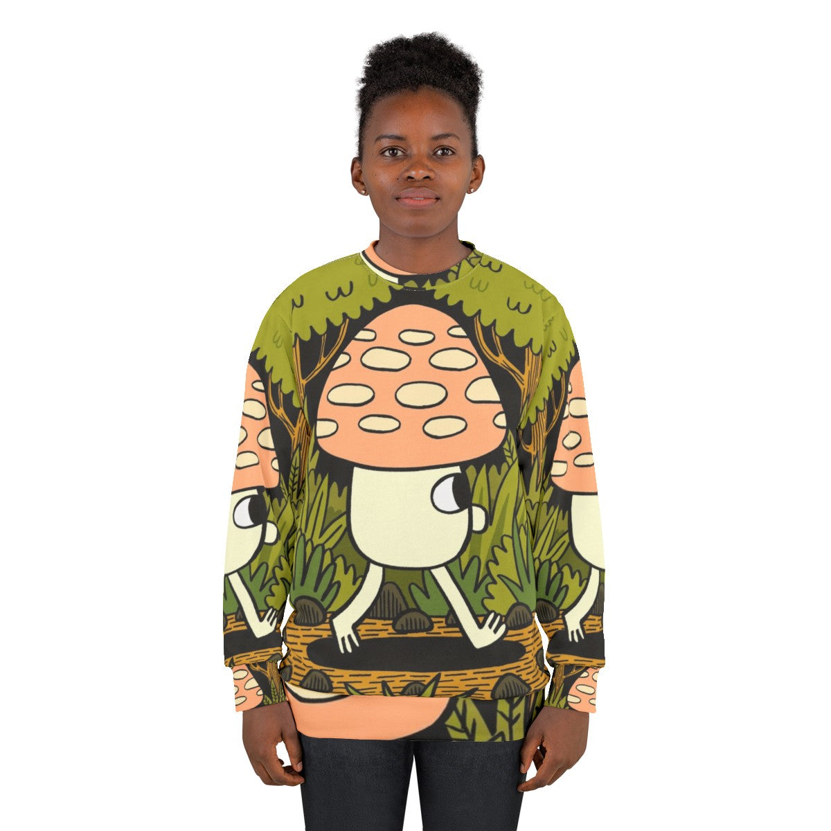 Sweatshirt featuring a nature-inspired design with autumn leaves and woodland creatures - women