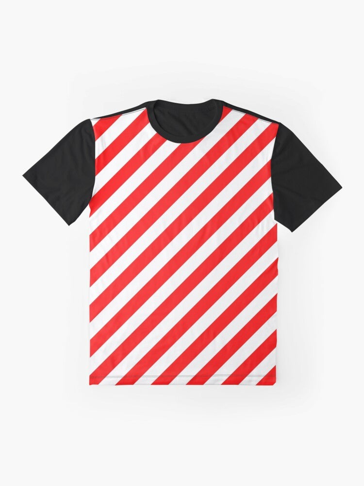 Striped graphic t-shirt with red and white diagonal stripes - Flat lay