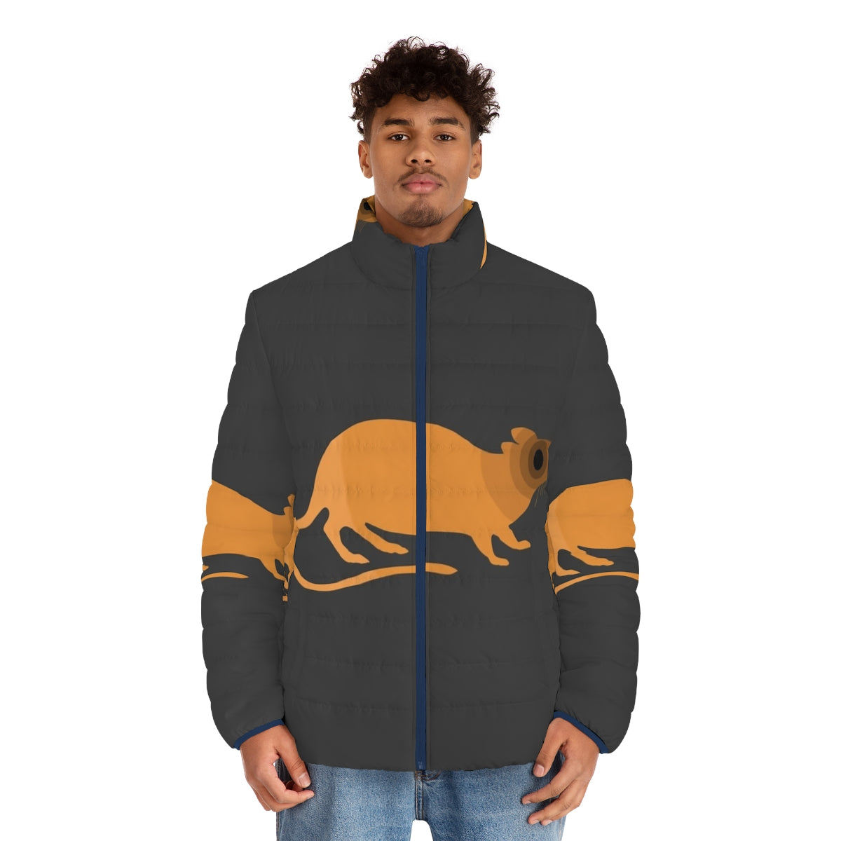 Colorful and abstract puffer jacket featuring a legendary rat design. - men front