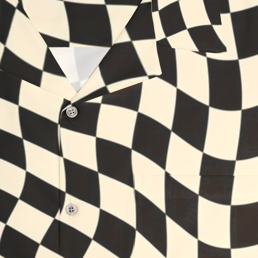 Retro wavy checkerboard pattern Hawaiian shirt - Detail