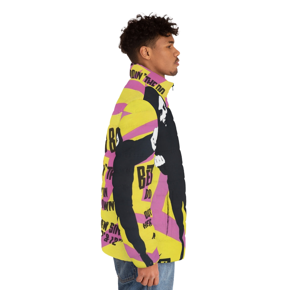 Betty Boo "Doin' The Do" 90s inspired puffer jacket with retro graphic design - men side right