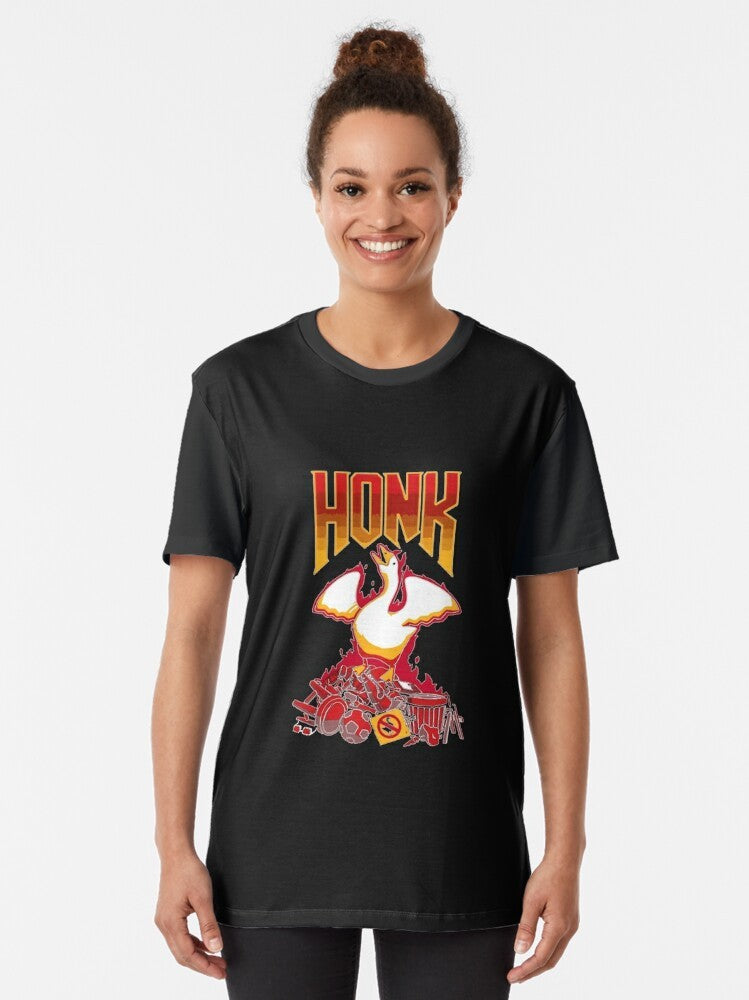 "Untitled Goose Game and DOOM game design inspired funny graphic t-shirt" - Women