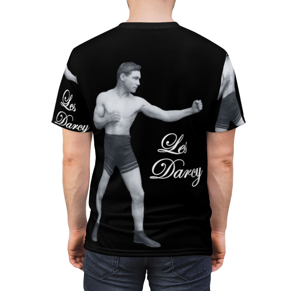 Commemorative t-shirt design featuring boxing legend Les Darcy - men back