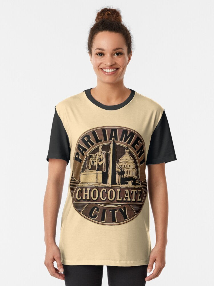 Parliament George Clinton Chocolate City Album Graphic T-Shirt featuring the iconic Parliament funk band and George Clinton's album artwork - Women