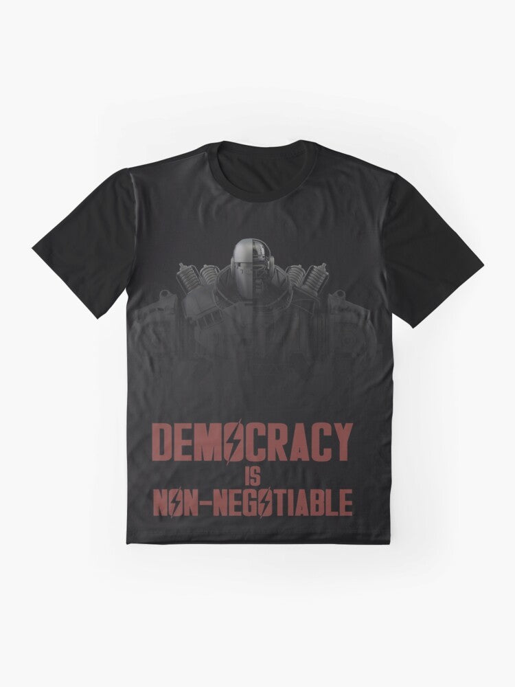 Fallout Liberty Prime Democracy is Non-Negotiable Graphic T-Shirt - Flat lay