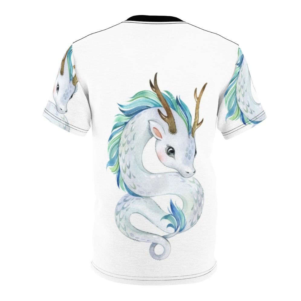 Whimsical illustration of a cute, magical dragon on a high-quality t-shirt - Back