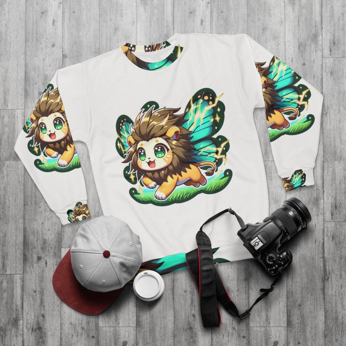 Legendary Electro Butterfly Lion Fantasy Sweatshirt - flat lay