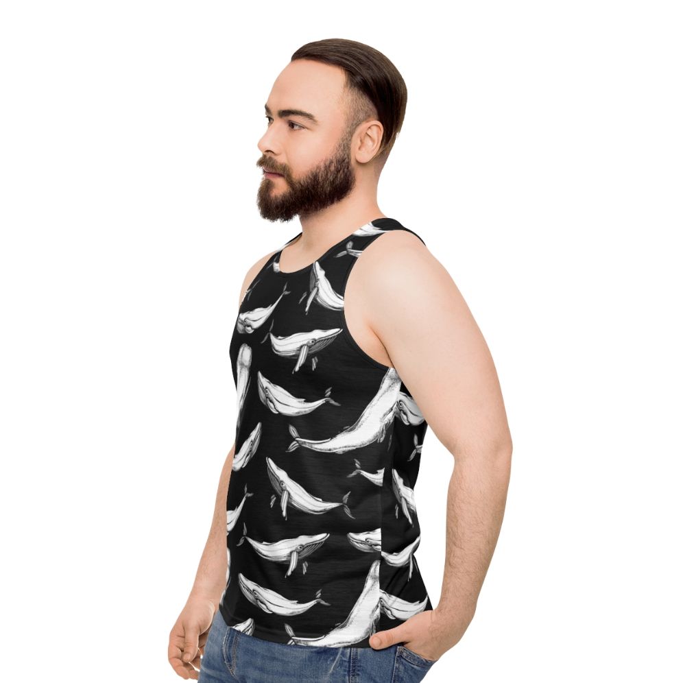 Whales in black seamless pattern unisex tank top - men side