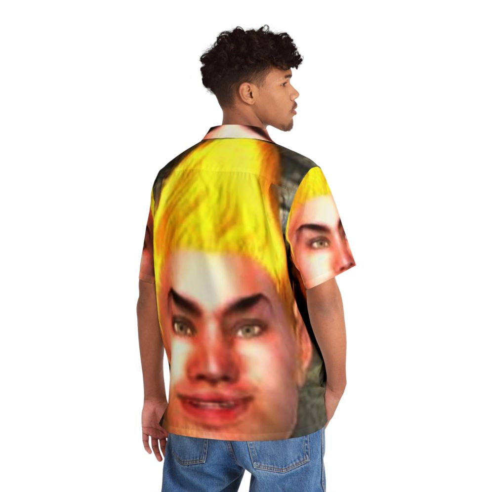 Adoring Fan Hawaiian Shirt featuring Oblivion meme - Flat lay