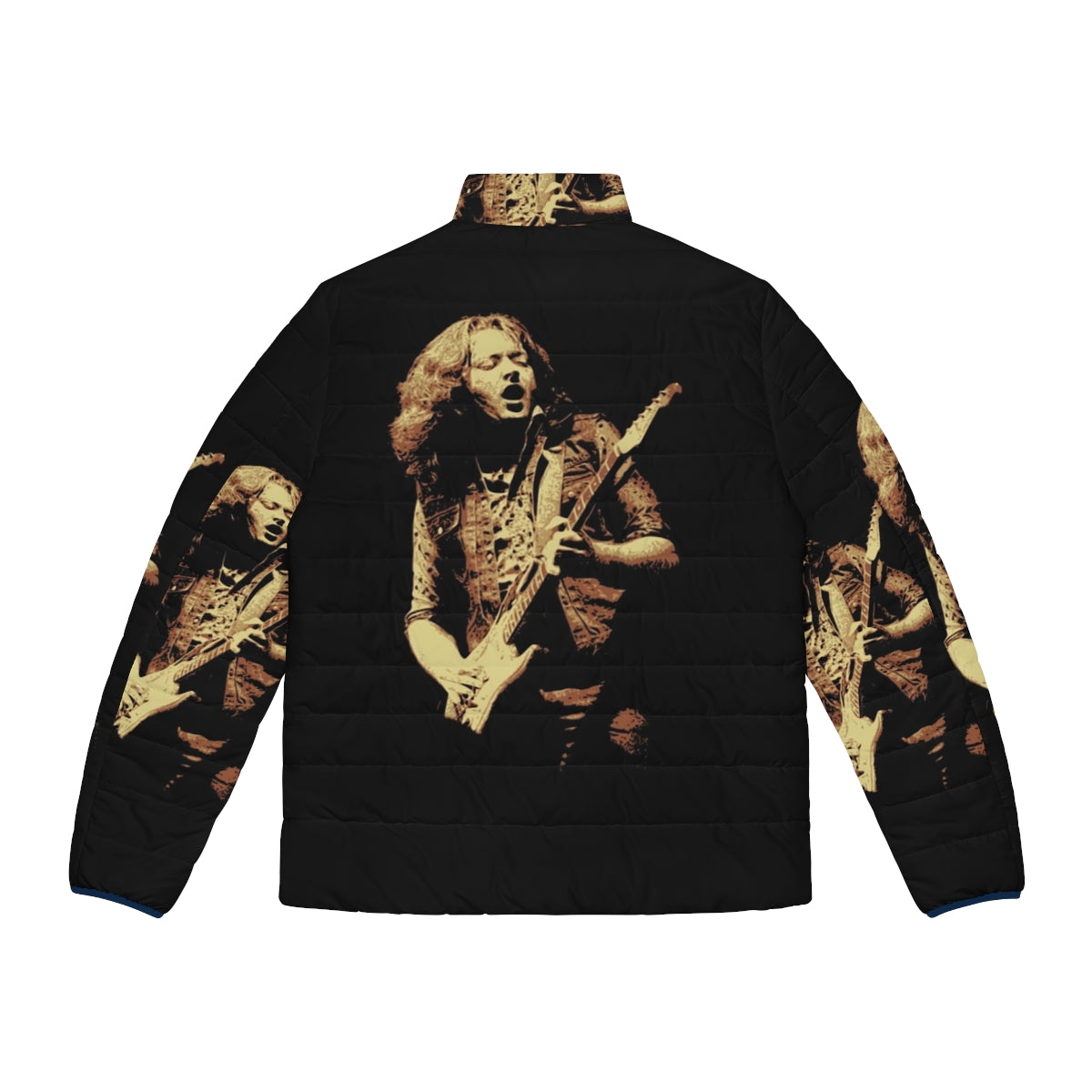 Rory Gallagher inspired puffer jacket, featuring the iconic musician's portrait - Back