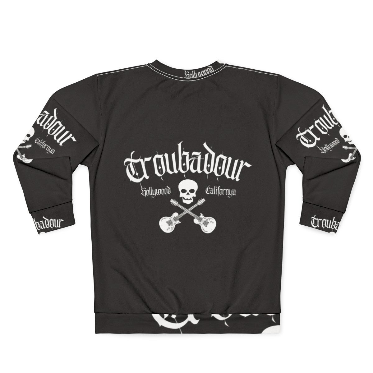 Troubadour Sweatshirt featuring classic 80s rock band skull graphic - Back