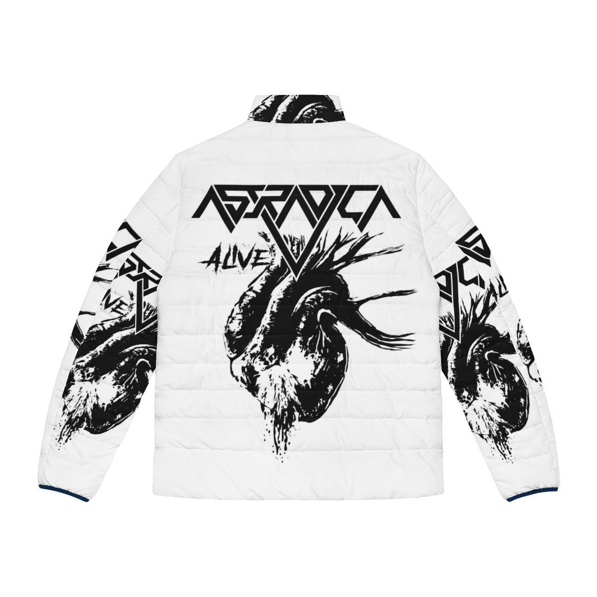 Astradica Bleeding Heart Vintage Puffer Jacket - Hardrock and Thrash Metal Band Apparel - Back