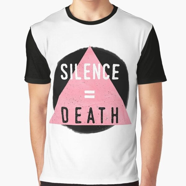 Silence = Death LGBTQ graphic t-shirt design with rainbow Pride colors