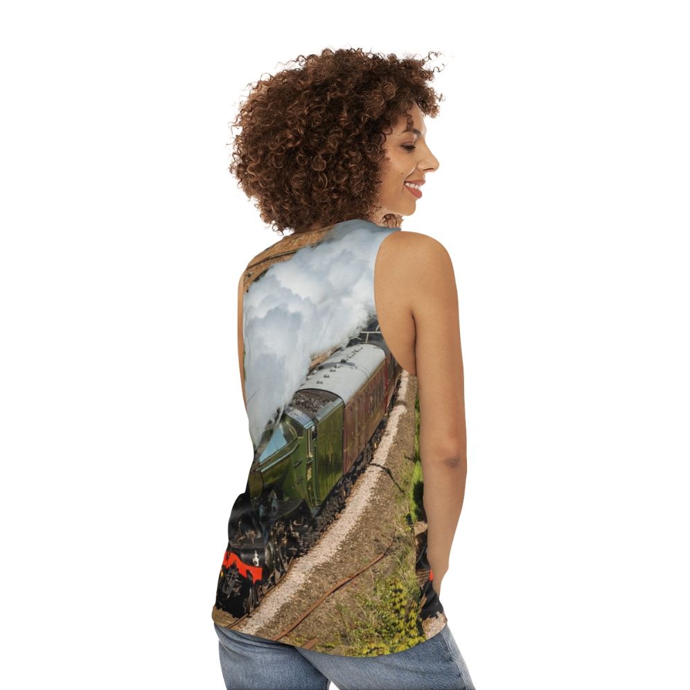 Man wearing The Classic Flying Scotsman Unisex Tank Top - women back