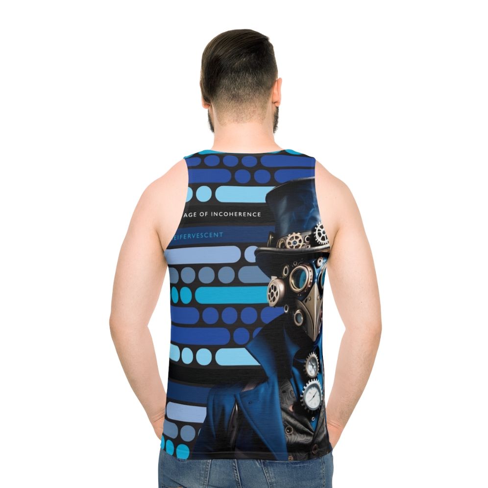 Unisex indie steampunk tank top with morse code design - men back