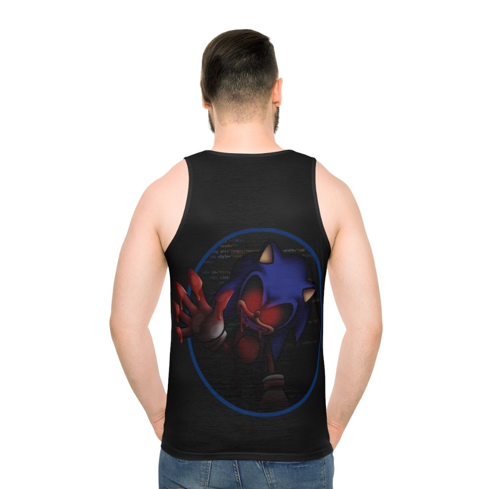 Spooky horror unisex tank top with video game character design - men back