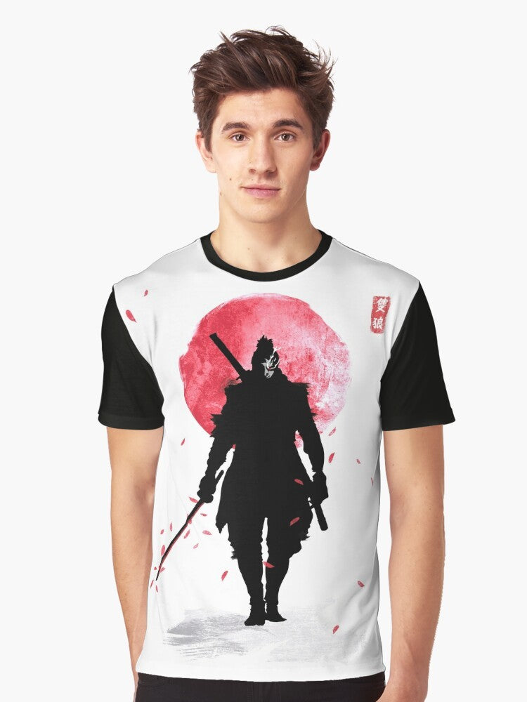 One Armed Wolf Graphic Videogame T-Shirt with Samurai, Katana, and Japanese Motifs - Men