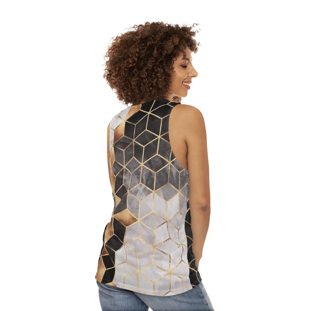 Geometric cubed pattern unisex tank top - women back