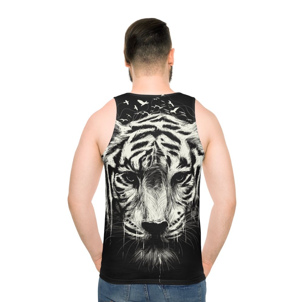 Interconnected unisex tank top with nature-inspired graphics - men back