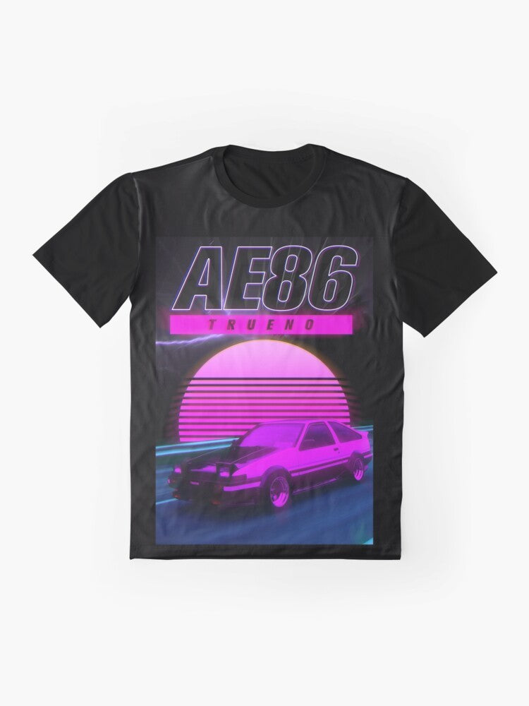 AE86 Retro Synthwave Graphic T-Shirt featuring Toyota Initial D design - Flat lay