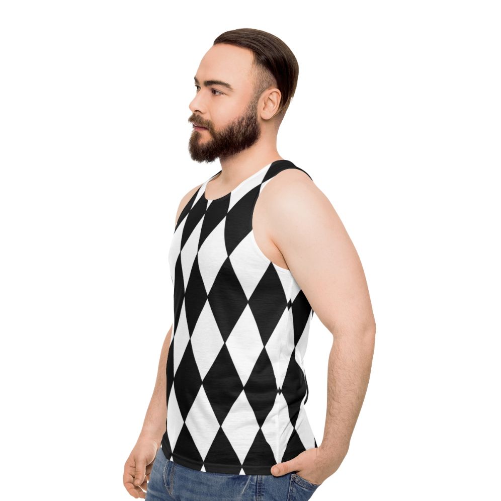 Black and White Harlequin Pattern Unisex Tank Top - men side