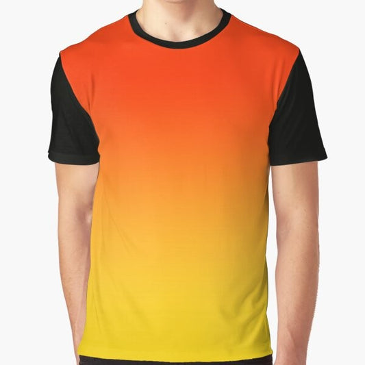 Ombre gradient orange, red and yellow graphic t-shirt with a chic, fashionable design.