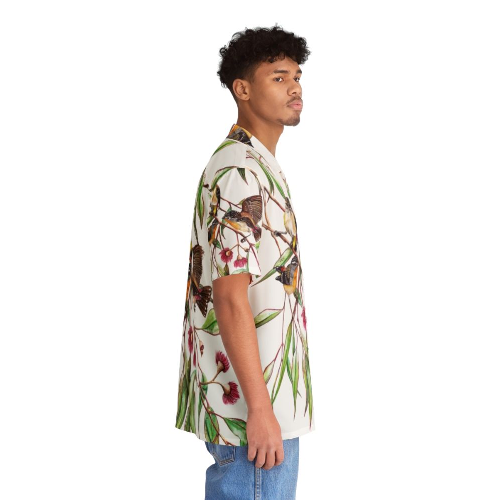 Spotted Pardalotes Hawaiian Shirt with Watercolor Pink Flowering Gum - People Pight