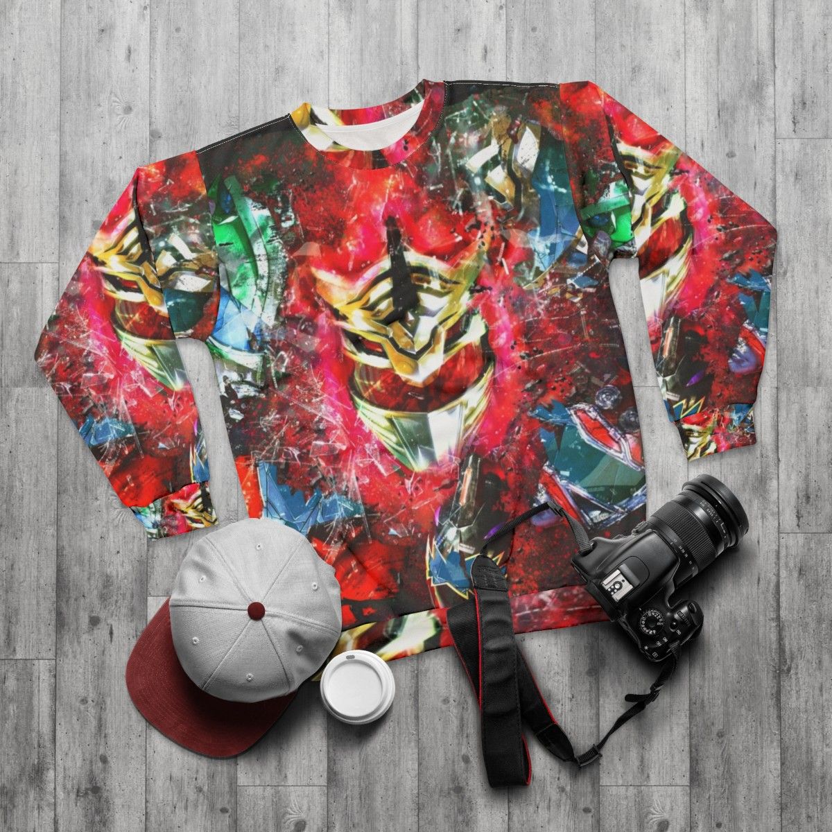 Lord Drakkon Power Rangers Sweatshirt with 90s Kids Shows, Turbo Zeo Ranger, and Dinosaur Themed Design - flat lay