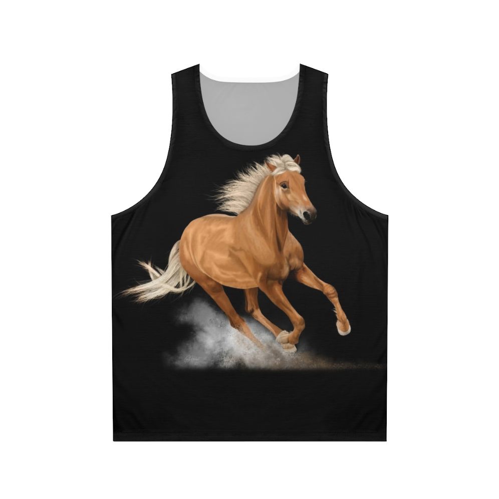 Palomino horse running painting on unisex tank top