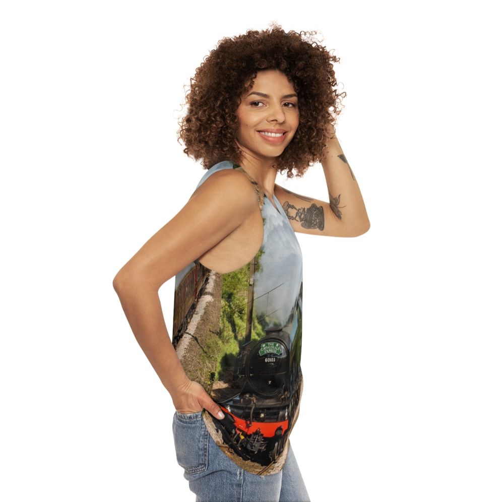 Man wearing The Classic Flying Scotsman Unisex Tank Top - women side