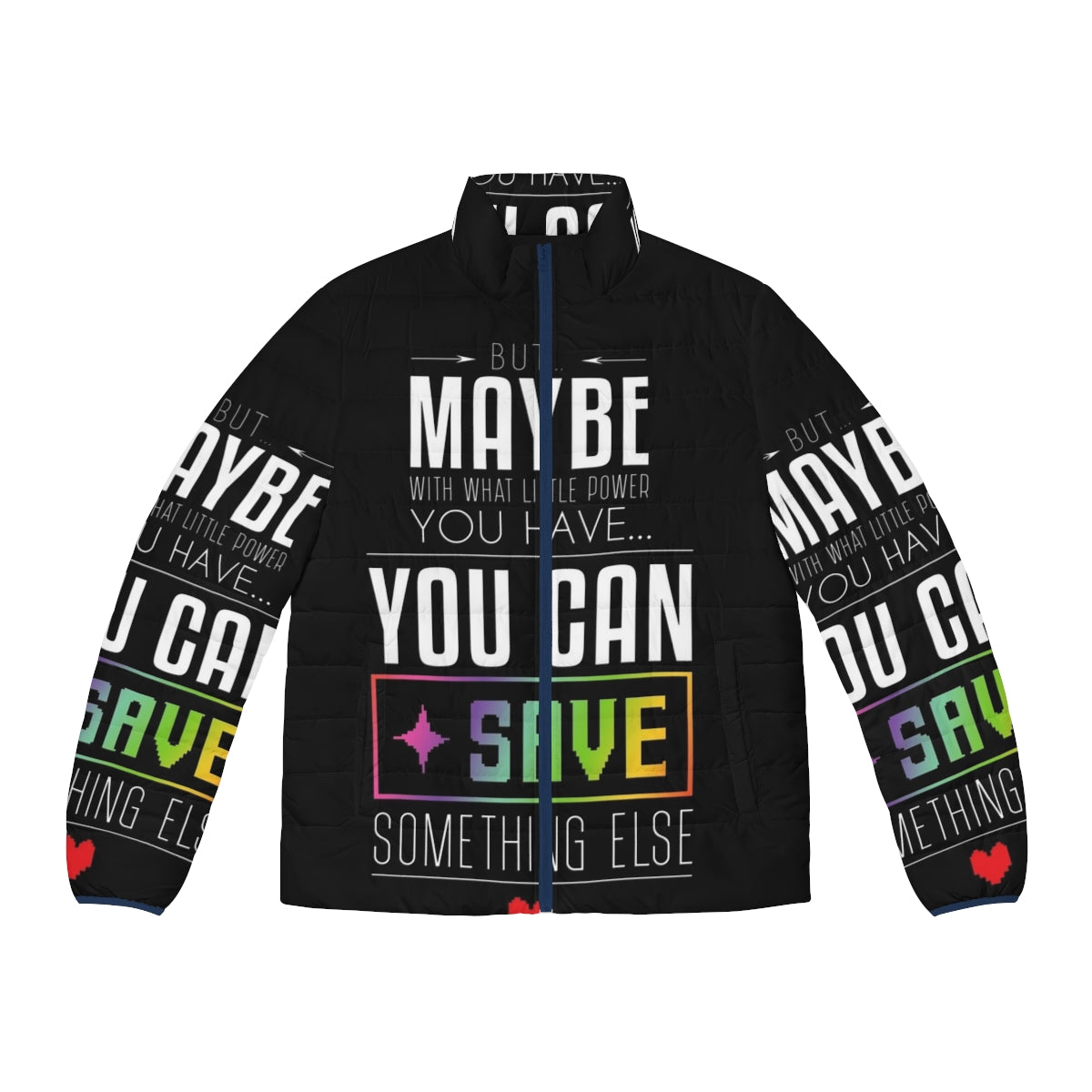 Undertale & Deltarune inspired puffer jacket with "Maybe You Can Save Something Else" quote