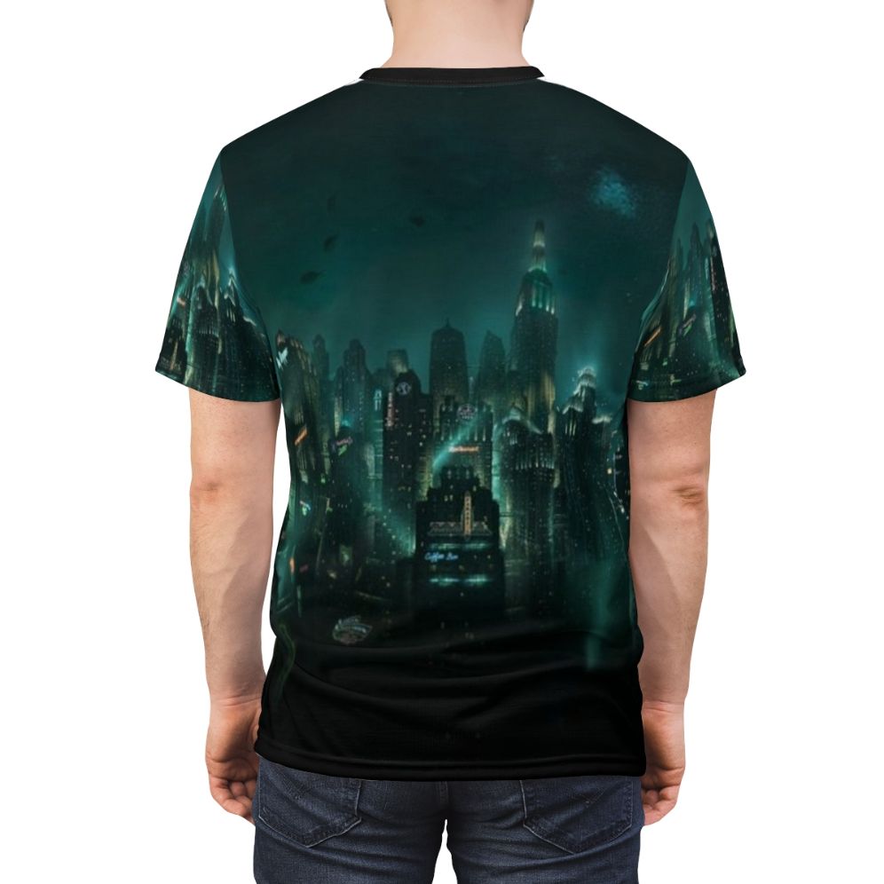 Bioshock-inspired t-shirt featuring the underwater city of Rapture - men back