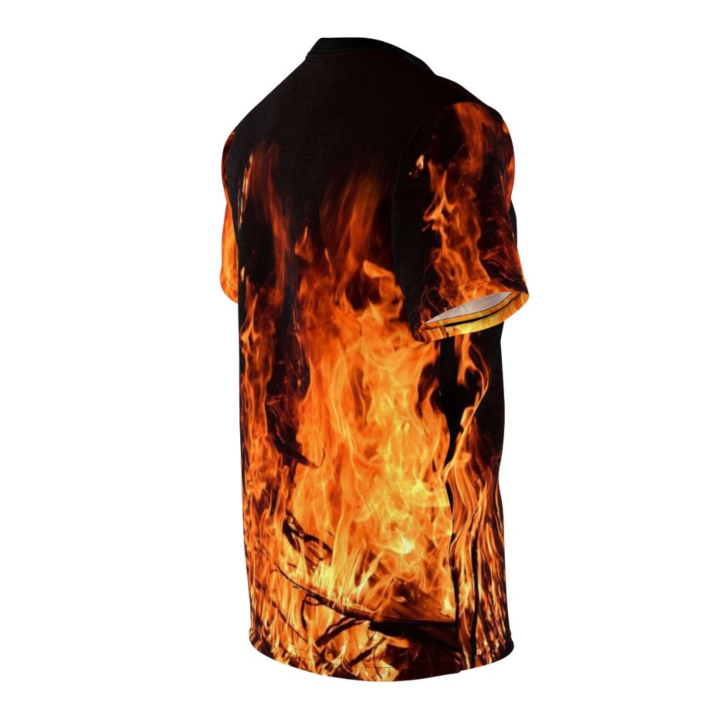 Fiery flames at night campfire graphic t-shirt - men right