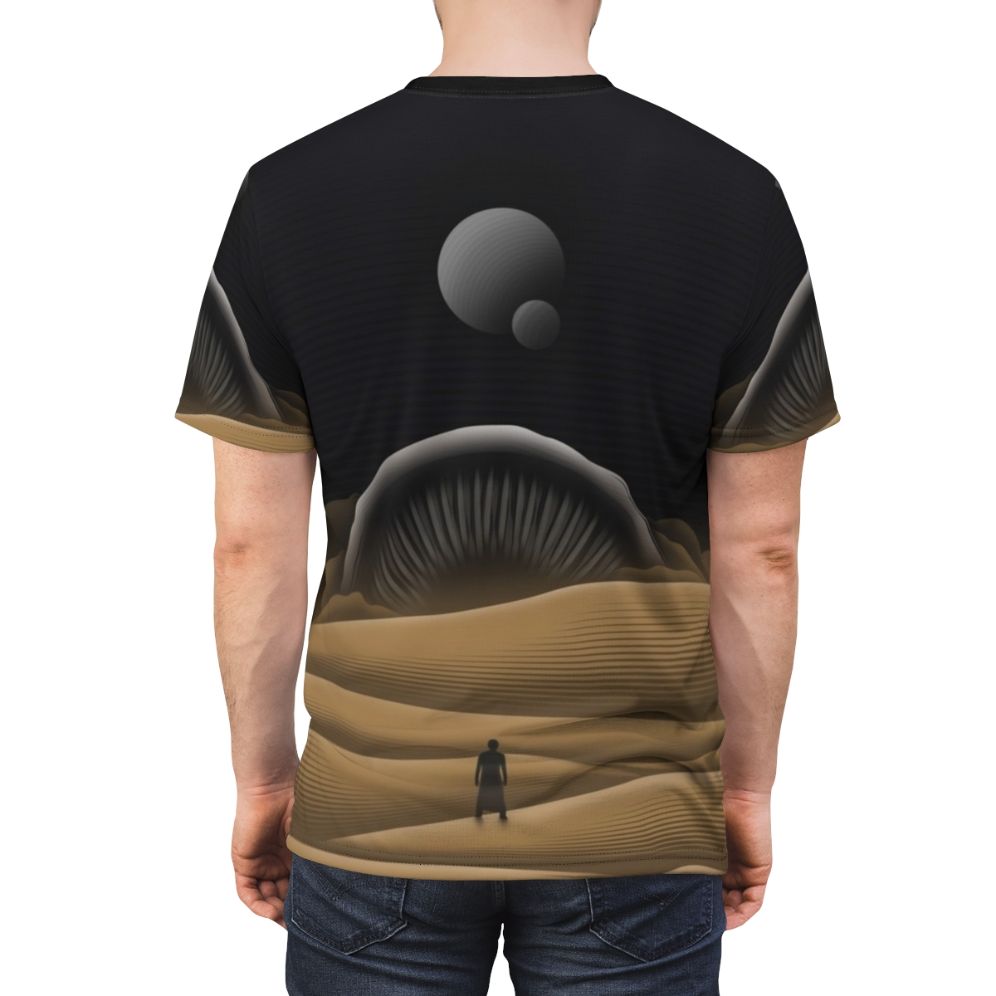 Dune Arrakis T-shirt featuring a sci-fi sandworm design - men back