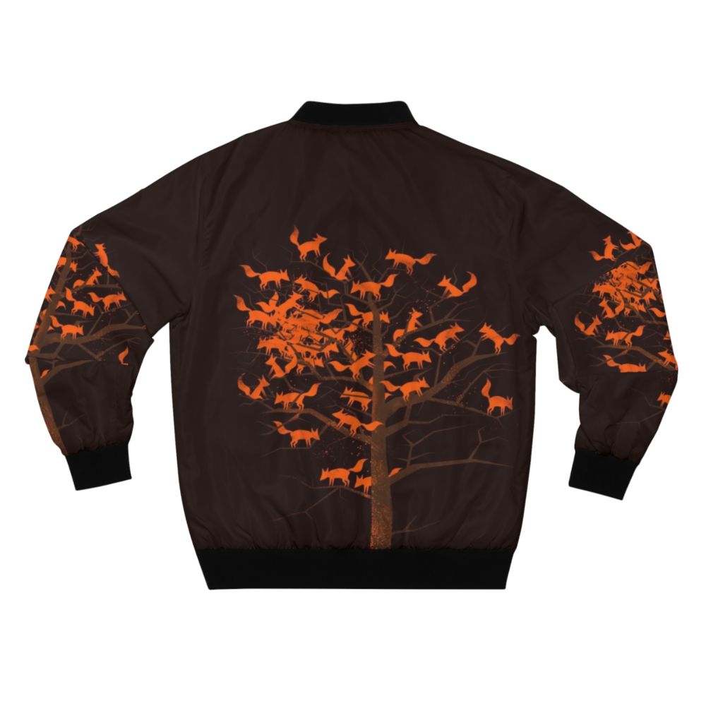 Blazing Fox Tree Bomber Jacket featuring an autumn nature design with a fox and trees - Back